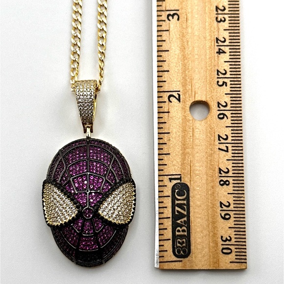 18K Gold Plated over 925 Sterling Silver Round Cut 3D Spider-Man Necklace - Picture 3 of 9